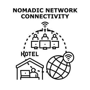 Nomadic network connectivity global remote working concept Stock Illustration
