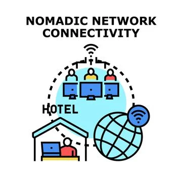 Nomadic network connectivity global remote working concept Stock Illustration