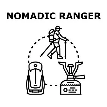 Nomadic wanderer exploring nature with essential gear Stock Illustration