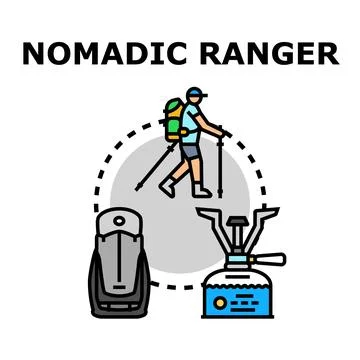 Nomadic wanderer exploring nature with essential gear Stock Illustration