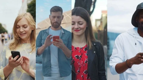 Nomophobia - People using the mobile phone. No-mobile-phone phobia. Multiscreen Stock Footage 116315276