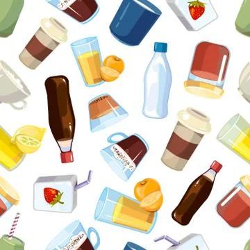 Non-alcoholic beverages drinks vector seamless pattern Stock Illustration