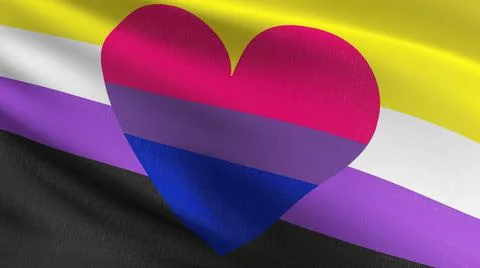 Non binary bisexual pride flag, LGBT. Symbol blowing in the wind. Official pa Illustrazione stock