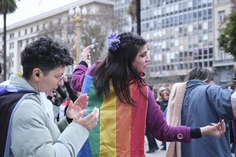 Non-binary march in Buenos Aires, Argentina, calling for respect and equality Fotos Stock