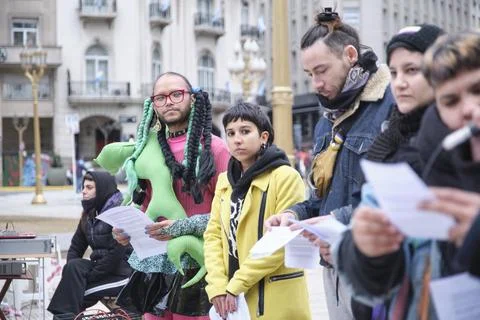 Non-binary march in Buenos Aires, Argentina, calling for respect and equality Fotos Stock