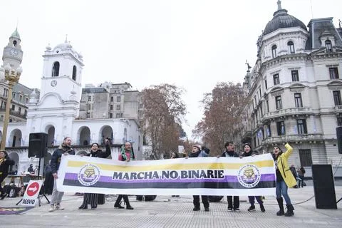 Non-binary march in Buenos Aires, Argentina, calling for respect and equality Foto stock