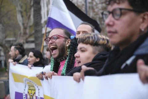 Non-binary march in Buenos Aires, Argentina, calling for respect and equality Fotos Stock
