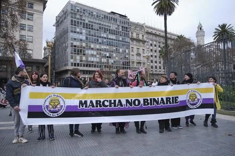 Non-binary march in Buenos Aires, Argentina, calling for respect and equality Stock Photos