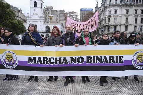 Non-binary march in Buenos Aires, Argentina, calling for respect and equality Fotos Stock