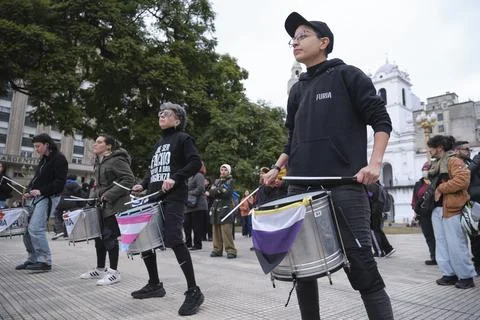 Non-binary march in Buenos Aires, Argentina, calling for respect and equality 写真素材