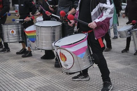 Non-binary march in Buenos Aires, Argentina, calling for respect and equality 写真素材