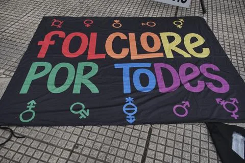 Non-binary march in Buenos Aires, Argentina, calling for respect and equality 写真素材