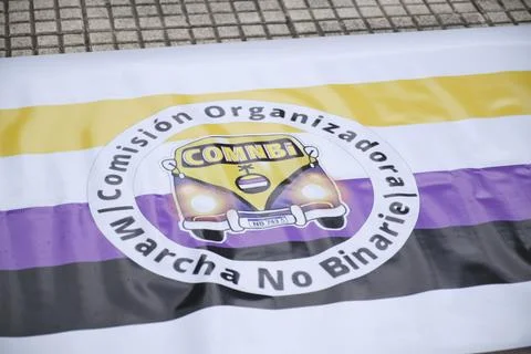 Non-binary march in Buenos Aires, Argentina, calling for respect and equality Stock Photos
