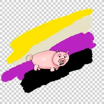 Non-binary Piglet - a pig in front of non-binary pride flag colors  Stock Illustration