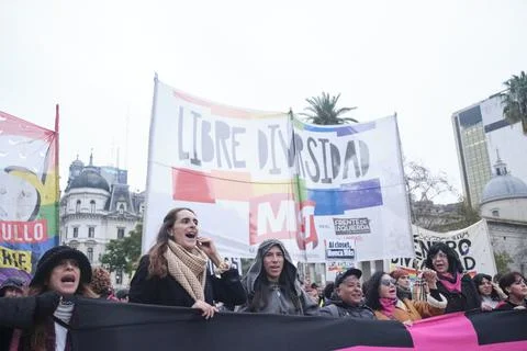 Non-binary visibility protest in Buenos Aires, Argentina. Stock Photos