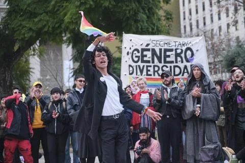 Non-binary visibility protest in Buenos Aires, Argentina. Stock Photos