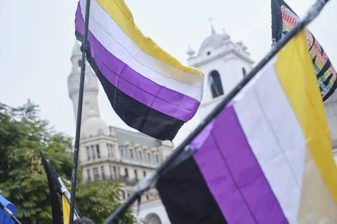 Non-binary visibility protest in Buenos Aires, Argentina. Stock Photos