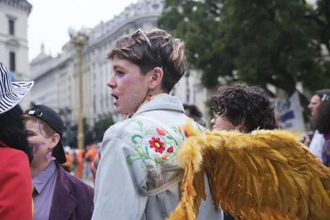 Non-binary visibility protest in Buenos Aires, Argentina. Foto stock