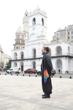 Non-binary visibility protest in Buenos Aires, Argentina. Stock Photos