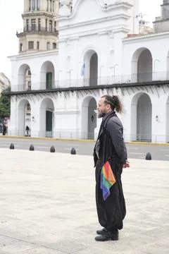 Non-binary visibility protest in Buenos Aires, Argentina. Stock Photos