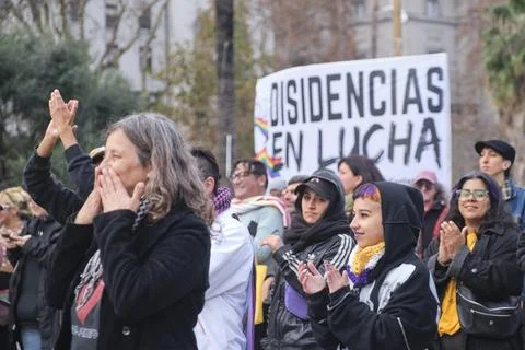 Non-binary visibility protest in Buenos Aires, Argentina. Stock Photos