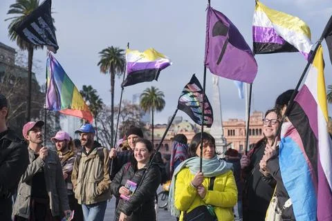 Non-binary visibility protest in Buenos Aires, Argentina. Stock Photos