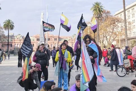 Non-binary visibility protest in Buenos Aires, Argentina. Stock Photos
