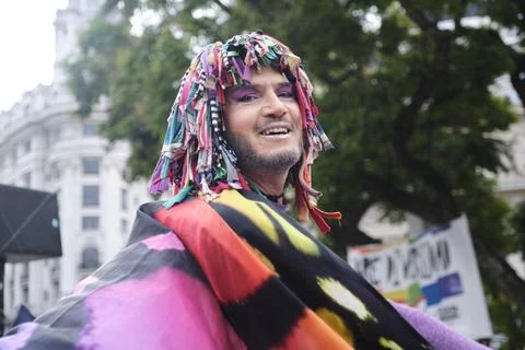 Non-binary visibility protest in Buenos Aires, Argentina. Stock Photos