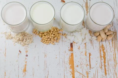 Non-dairy milk alternatives Stock Photos
