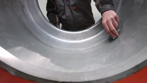 Non-destructive testing of a big machine detail #JBRC077 Stock Footage 128609571