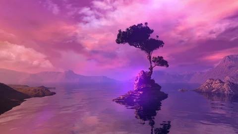 Non-existent computer landscape with a mountain lake. Stockbeeldmateriaal 159508057