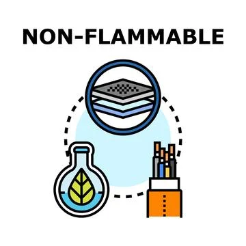 Non flammable material properties vector icon set 库存插图