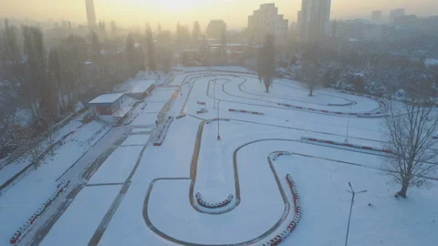 Non-functioning karting track in winter Video stock 144211046
