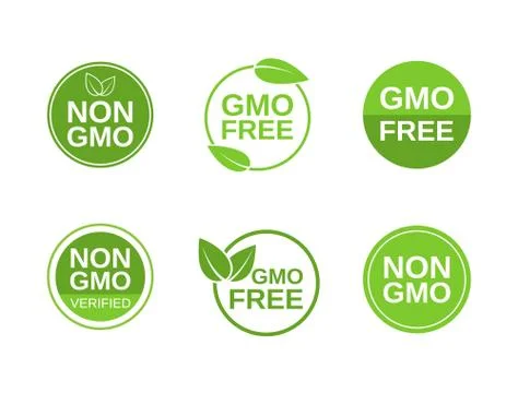 Non GMO label set. GMO free icons. No GMO design elements for tags, product p Stock Illustration