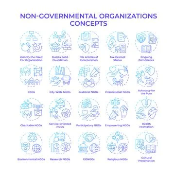 Non-governmental organizations blue gradient concept icons Stock Illustration