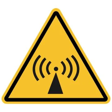 Non-ionizing radiation sign, caution symbol vector. Yellow background. Stock Illustration