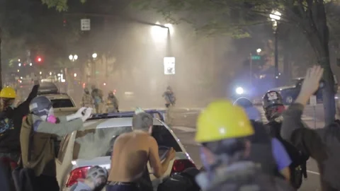 Non Lethal Weapons Shot Into Protest Crowd Portland, Oregon Stock Footage 205013416