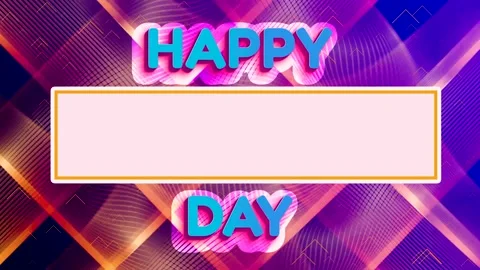 Non-Looping Happy Day Greeting Card Template with Neon Geometric Background.. Video stock 344849420