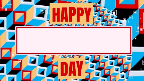 Non-Looping Happy Day Greeting Card Template with 3D Cubes Geometric Backgr.. Vídeo Stock 344866227