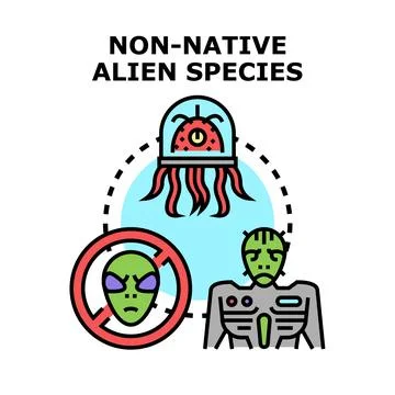 Non native alien species concept vector illustration Ilustración de archivo