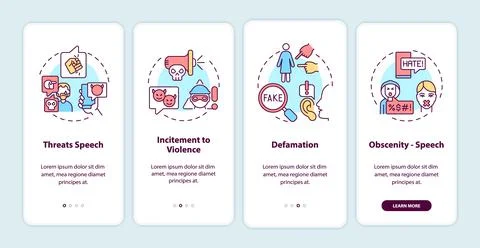 Non-protected speech types onboarding mobile app page screen Stock Illustration