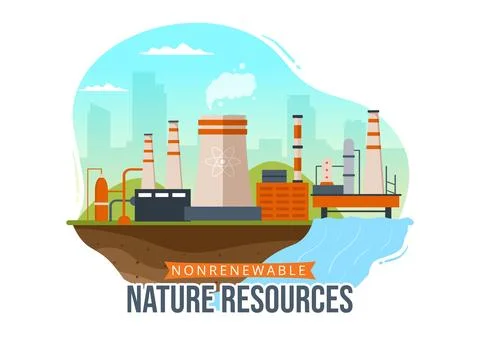 Non Renewable Sources of Energy Illustration with Nuclear, Petroleum, Oil, .. Stock Illustration