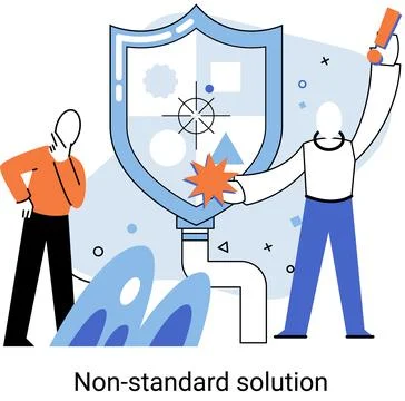 Non standart solution. Finding decisionss, problem solving. Teamwork creativity Stock Illustration