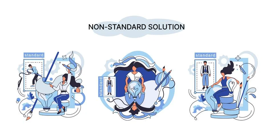 Non standart solution metaphor. Finding decisionss, problem solving. Teamwork Stock Illustration