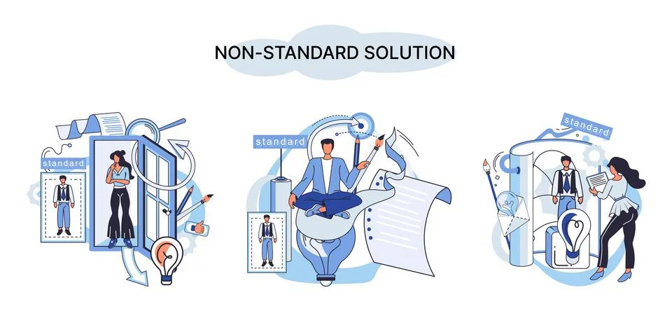 Non standart solution metaphor. Finding decisionss, problem solving. Teamwork Stock Illustration