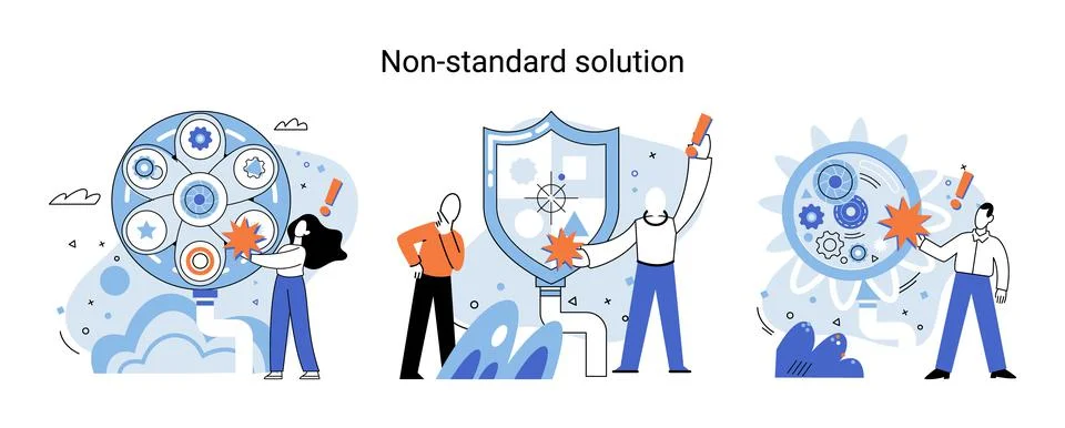 Non standart solution metaphor. Finding decisionss, problem solving. Teamwork Stock Illustration