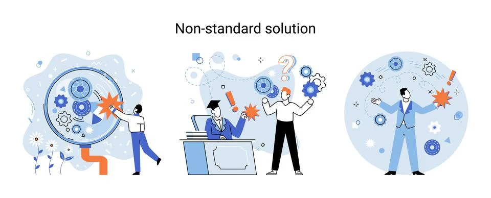 Non standart solution metaphor. Finding decisionss, problem solving. Teamwork Stock Illustration