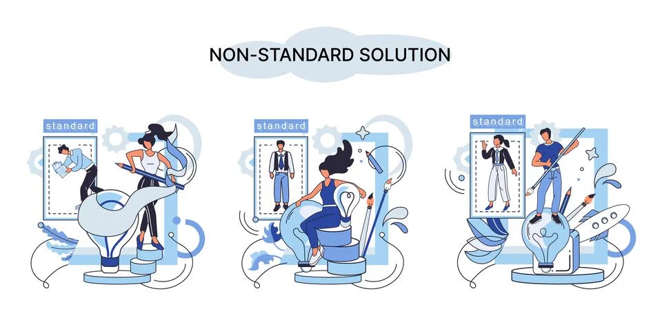 Non standart solution metaphor. Finding decisionss, problem solving. Teamwork Stock Illustration