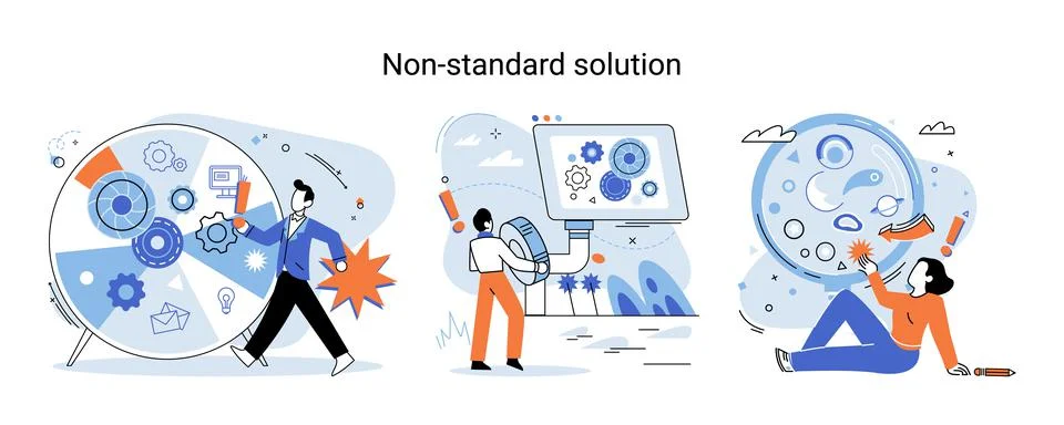 Non standart solution metaphor. Finding decisionss, problem solving. Teamwork Stock Illustration