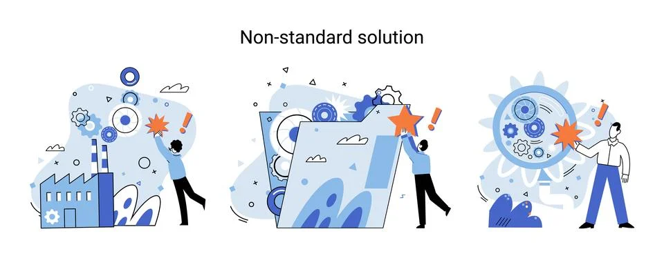 Non standart solution metaphor. Finding decisionss, problem solving. Teamwork Stock Illustration
